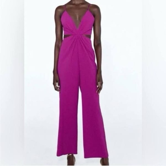 Zara Twisted Strap Cut-out Jumpsuit in Magenta - Size M - Picture 2 of 10